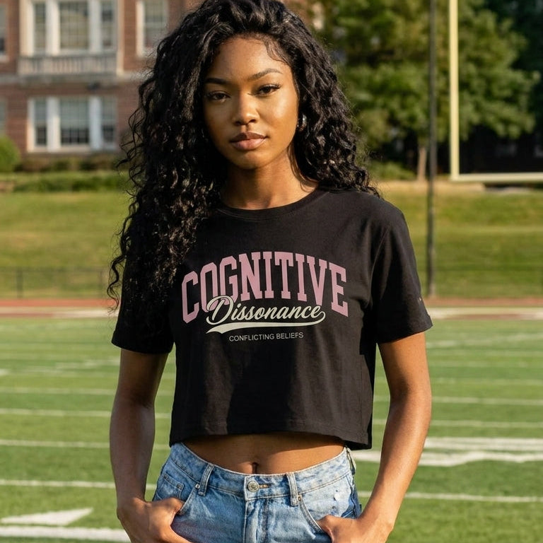 Cognitive Dissonance T-Shirt — Retro Script Graphic Tee ("Conflicting Beliefs")